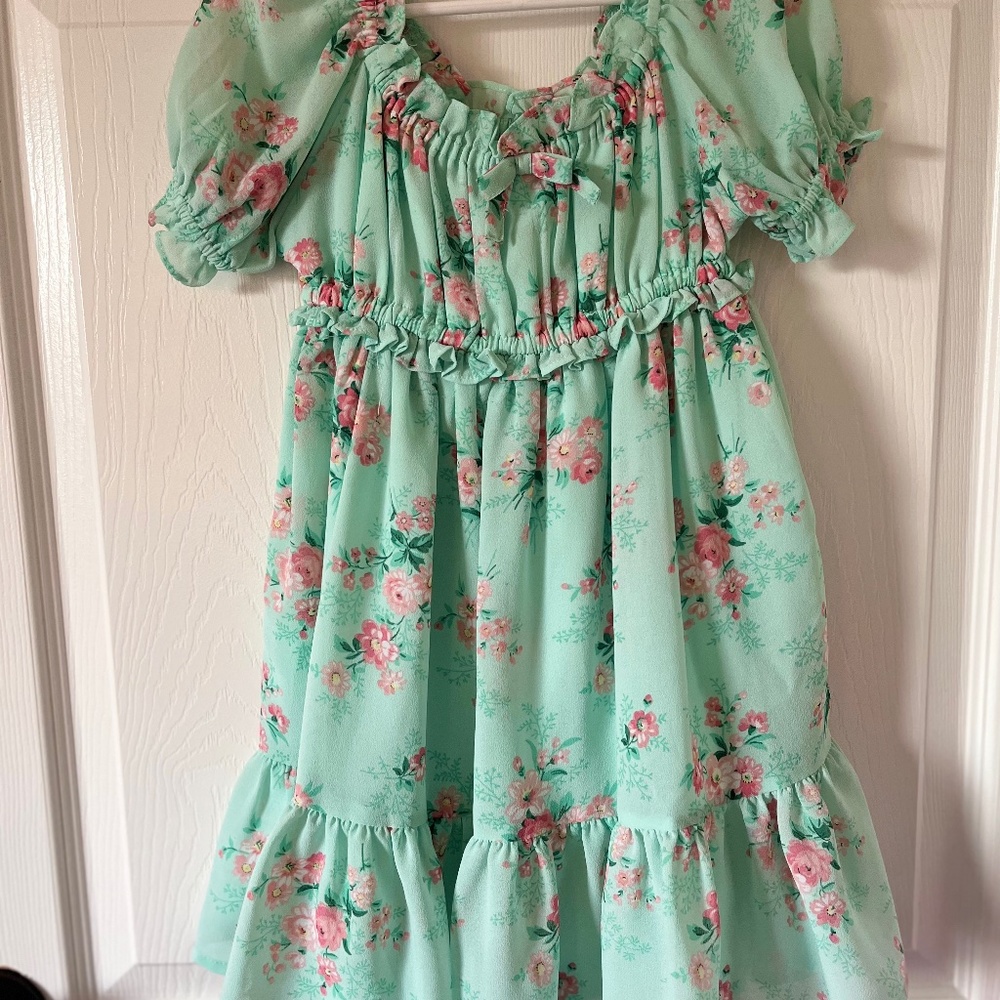 FLORAL CHIFFON PUFF SLEEVE DRESS